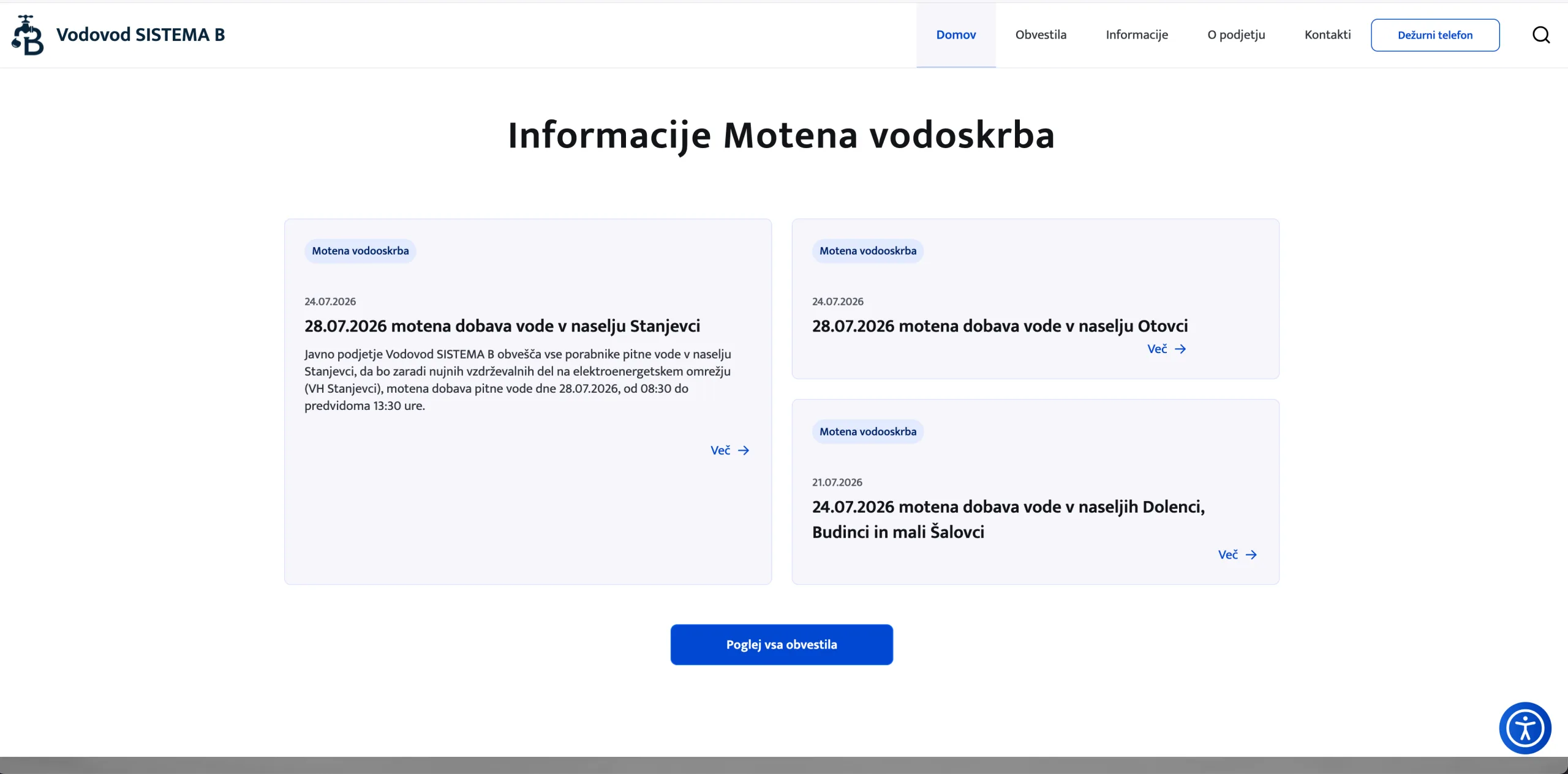 Obvestila — najbolj obiskan del strani