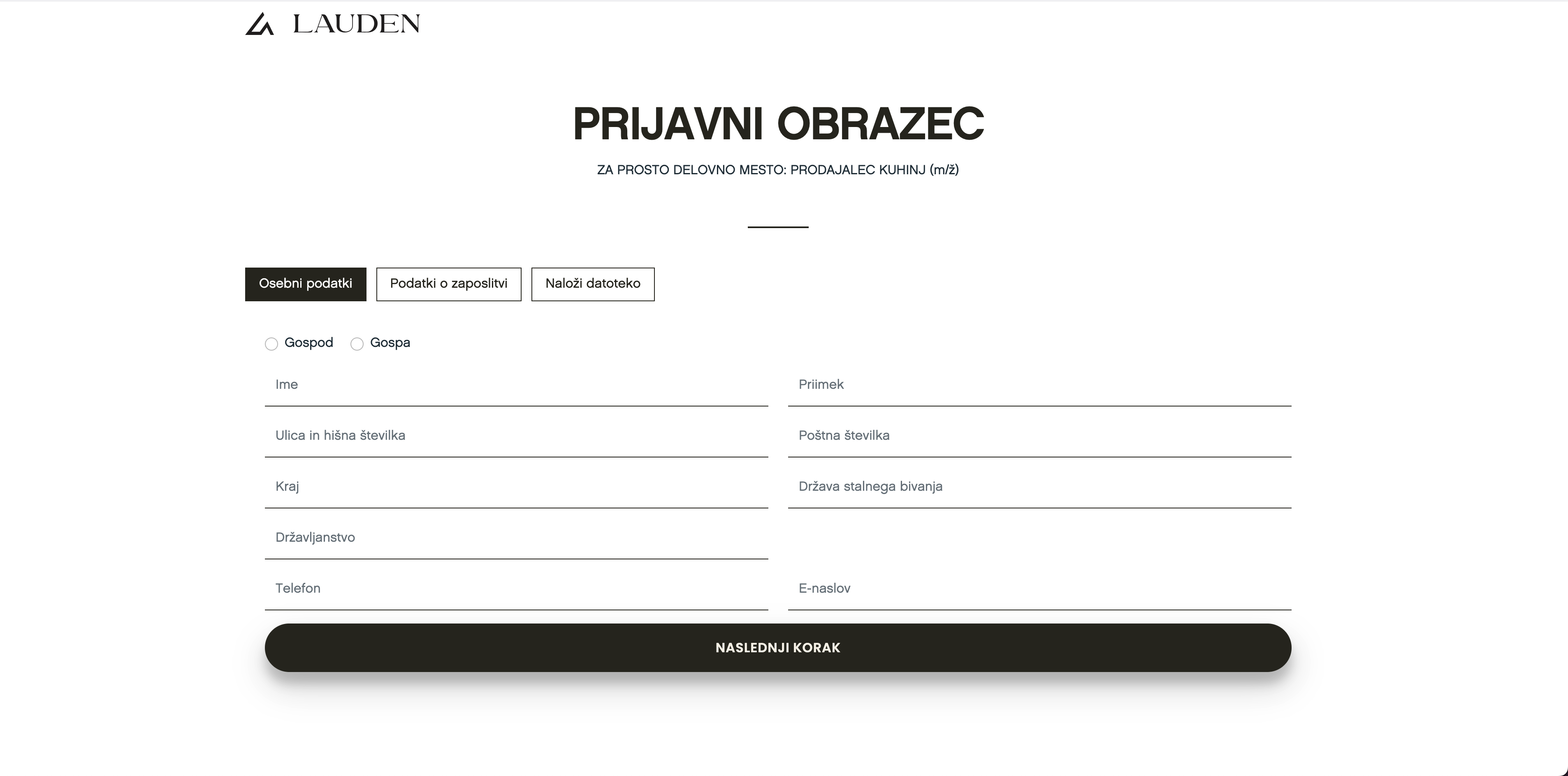 Multi-step application form with CV upload