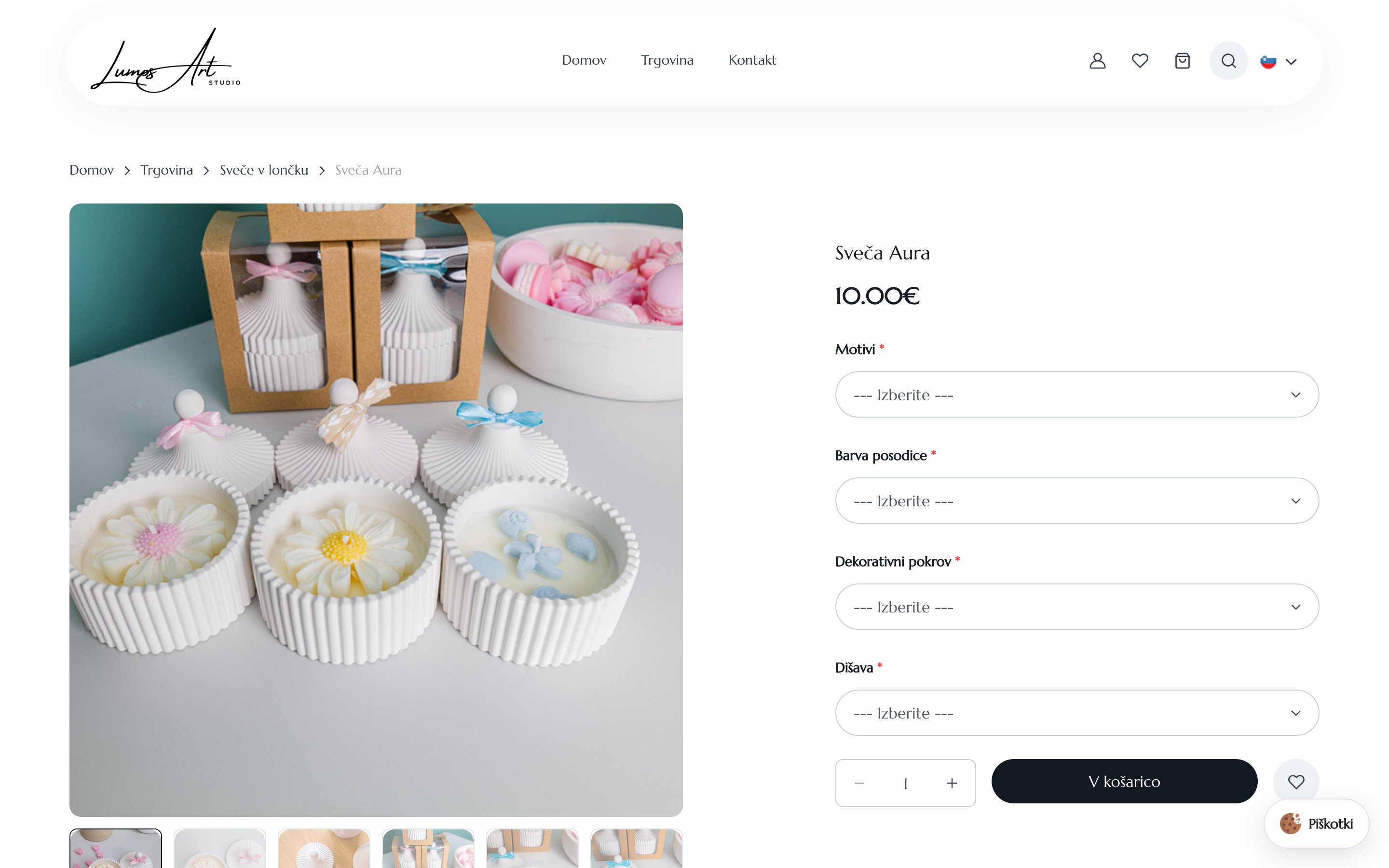 Product page with the candle configurator